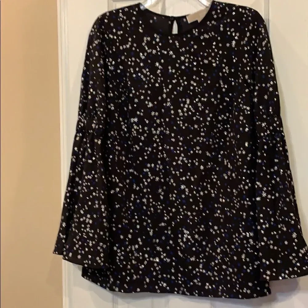 Michael Kors black glitter stars bell sleeve top S